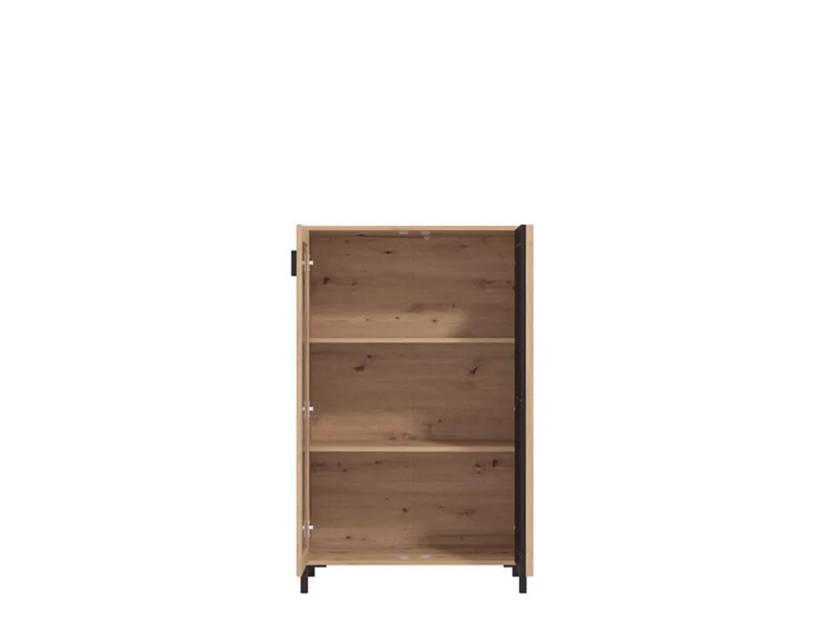 Vetrine > Dmora Vetrina Marrone Rovere Nodi Nero 4 Ripiani 2 Ante 55x40x193h cm, con Piedini, Anta e Ripiano Dettaglio Vetro - Ovodda Nero, Marrone Rovere Nodi