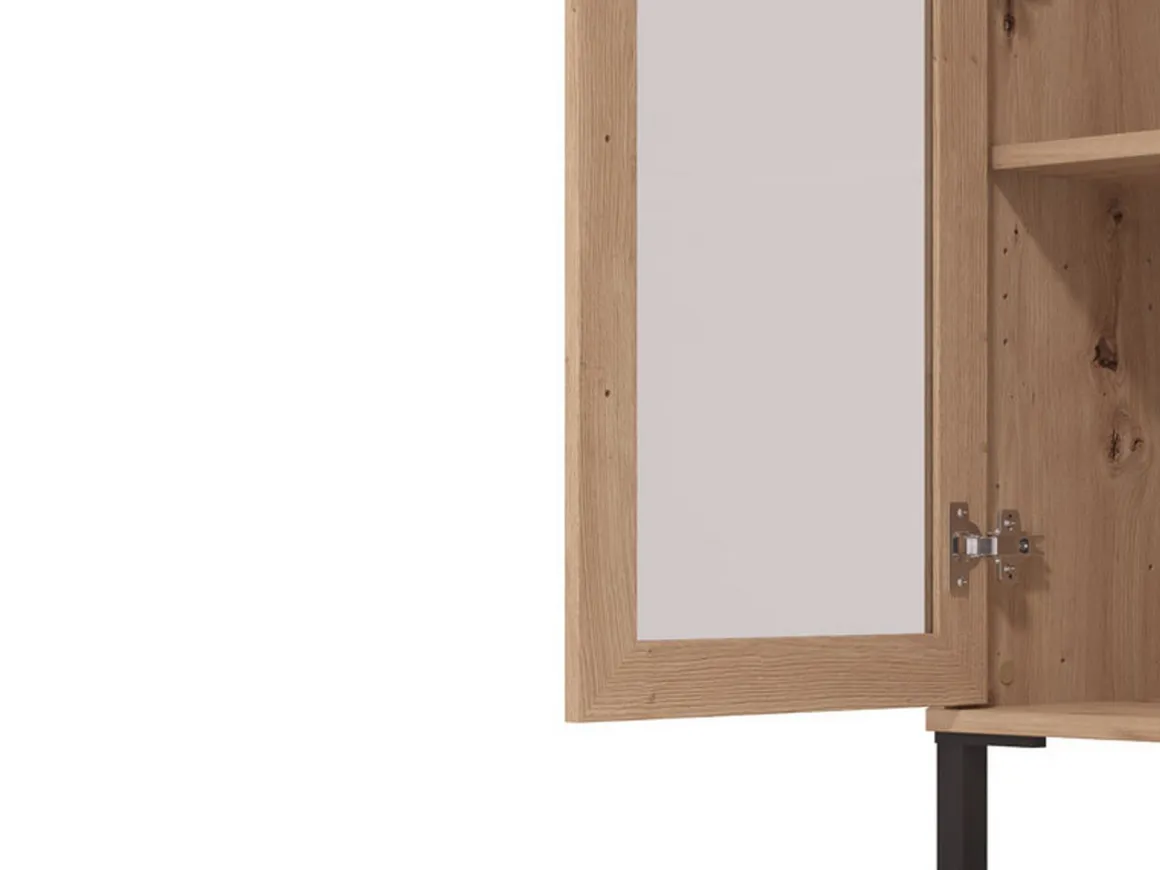 Vetrina Marrone Rovere Nodi Nero 2 Ripiani Apertura Battente 80x40x128.5h cm, 2 Ante - Grimani