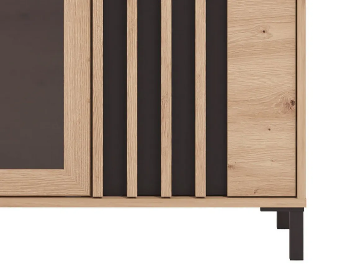 Vetrina Marrone Rovere Nodi Nero 2 Ripiani Apertura Battente 80x40x128.5h cm, 2 Ante - Grimani