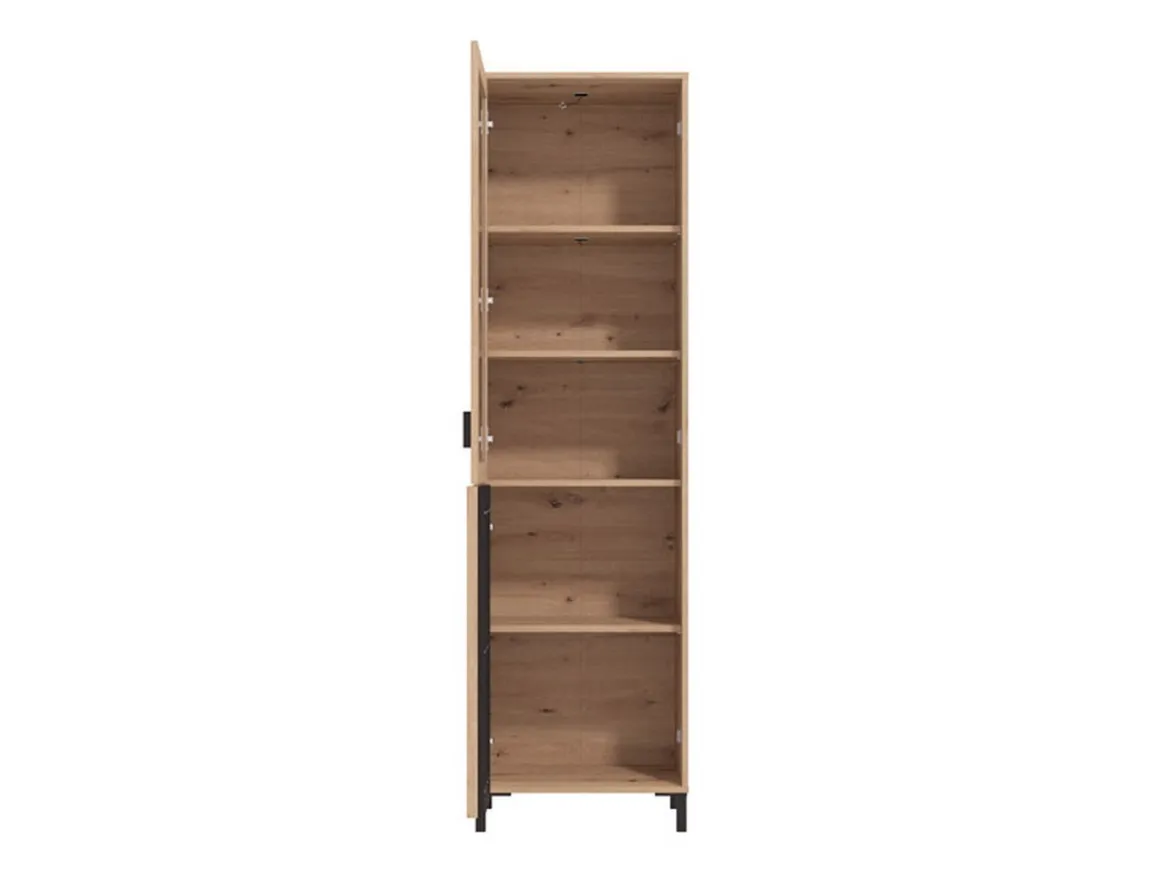 Vetrine > Dmora Vetrina Marrone Rovere Nodi Nero 4 Ripiani Apertura Battente 54.5x40x195h cm, 2 Ante - Sorisole Nero, Marrone Rovere Nodi