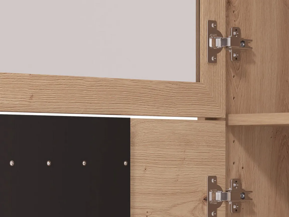 Vetrine > Dmora Vetrina Marrone Rovere Nodi Nero 4 Ripiani Apertura Battente 54.5x40x195h cm, 2 Ante - Sorisole Nero, Marrone Rovere Nodi