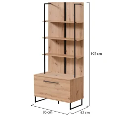 Vetrine > Dmora Vetrina Marrone Rovere Nodi Nero 4 Ripiani Un'anta 55x40x193h cm, con Piedini - Calto Nero, Marrone Rovere Nodi