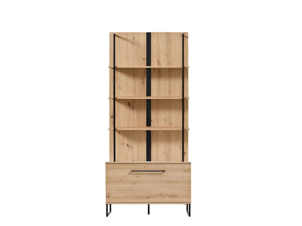 Vetrine > Dmora Vetrina Marrone Rovere Nodi Nero 4 Ripiani Un'anta 55x40x193h cm, con Piedini - Calto Nero, Marrone Rovere Nodi