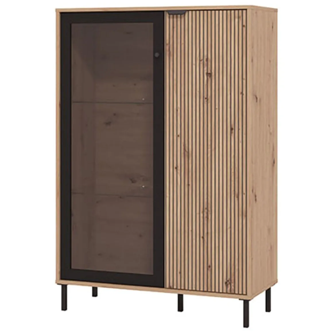 Vetrina Marrone Rovere Nodi Nero 5 Ripiani Apertura Battente 93x40x137.5h cm, 2 Ante - Elva
