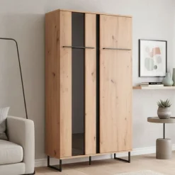 Vetrine > Dmora Vetrina Marrone Rovere Nodi Nero 8 Ripiani Apertura Battente 84.5x35x193.5h cm, 4 Ante - Gissi Nero, Marrone Rovere Nodi