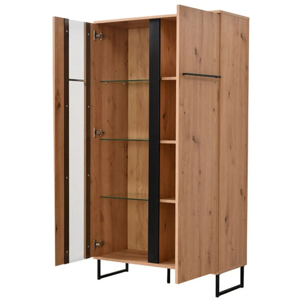 Vetrina Marrone Rovere Nodi Nero 6 Ripiani Apertura Battente 84.5x35x153.5h cm, 2 Ante - Mentana