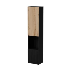 Vetrina Nero Antracite Marrone Rovere 4 Ripiani 2 Ante 39.9x29.8x180h cm, Apertura Push Pull - Botte