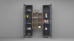 Vetrina Nero Antracite 12 Ripiani Apertura Battente 40x30x180h cm, 2 Ante - Gadoni