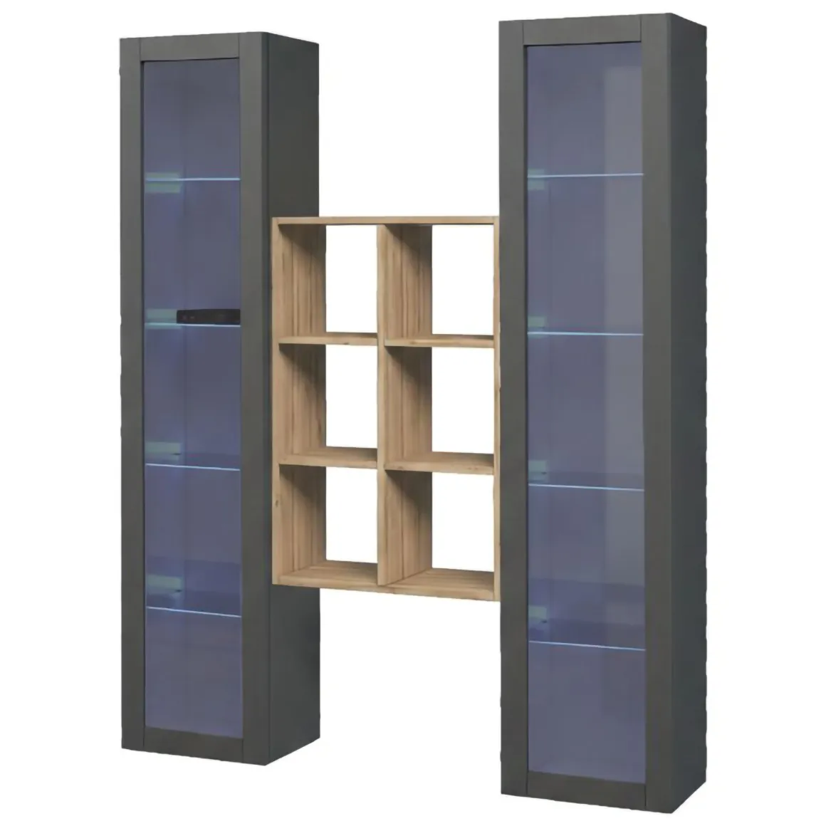 Vetrina Nero Antracite 12 Ripiani Apertura Battente 40x30x180h cm, 2 Ante - Gadoni