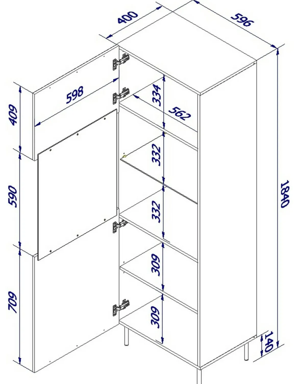 Vetrina Raccuja, 60x42 h183 cm, Beige