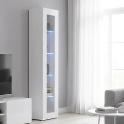 Vetrine|Cucina > Dmora Vetrina stretta 40x30x180h cm bianca lucida - Aristotele Bianco Lucido